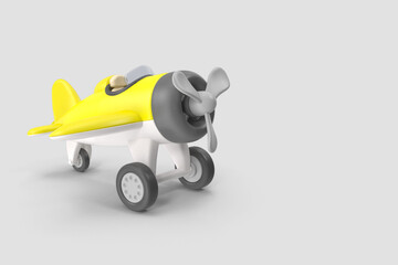 3D rendering yellow miniature plane toy on a white isolated background