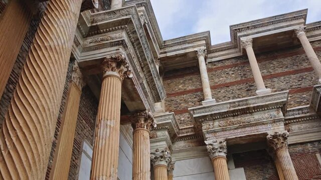Sardis ancient city which has gymnasium and synagogue ruins and columns in Manisa, Turkey