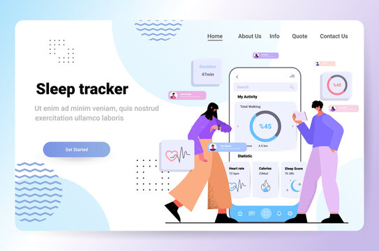people using electronic smart watch app tracker on hand quality and quantity sleep control concept