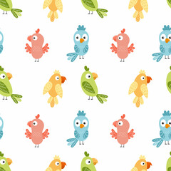Seamless baby pattern with cute parrot. Background children room. Tailoring, printing on fabric and textiles. Endless wallpaper.