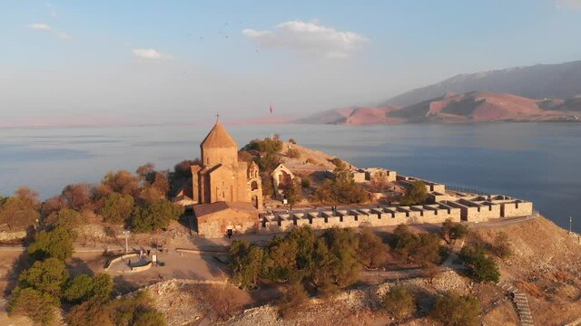 The Cathedral of the Holy Cross on Akdamar Island at Van lake in Turkey