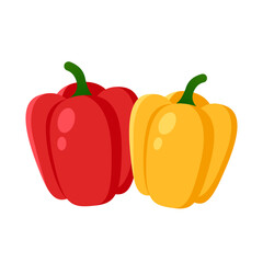 red and yellow bell pepper vector logo icon capsicum illustration flat clipart - obrazy, fototapety, plakaty