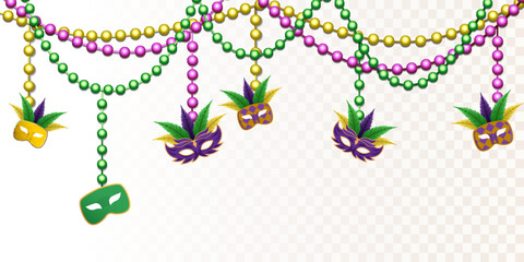 mardi gras with beads and a hanging mask. isolated on transparent background. vector design illustration © Slow Area