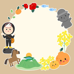 제주도 일러스트_제주도 일러스트_제주도 스티커 세트.해녀와 한라산. 제주도를 상징하는 아이콘세트 프레임.