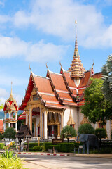 Fototapeta premium Temple Wat chalong Buddhist landmark of Phuket with cloud and most important famous travel in Thailand.