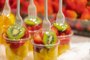 Close up delicious fruits at the market