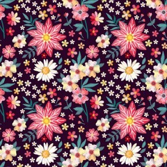 Cute floral pattern with embroidered flowers. Seamless design for fabric and textile.