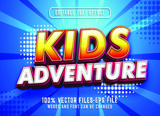 kids adventure 3d text effect. editable text effect with cartoon style premium vectors