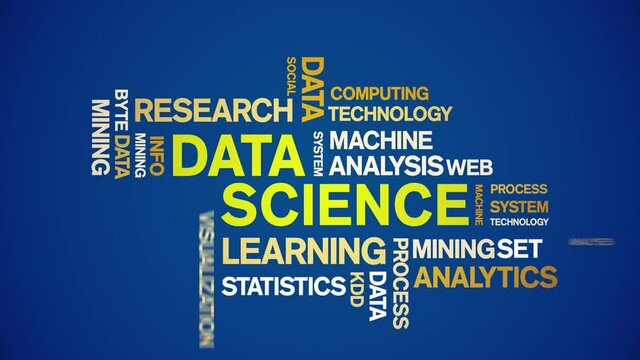 4k Data Science Animated Tag Word Cloud;Text Design big data Animation typography seamless loop.