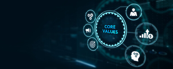 Business, Technology, Internet and network concept. Core values responsibility ethics goals company concept.3d illustration