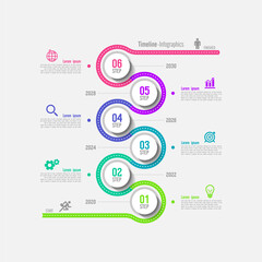 Timeline business abstract background infographic template circle colorful with 6 step