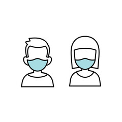 Boy and girl are wearing face mask icon