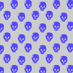 Modern linear art with a drawing with blue skulls on a light background. Seamless vector texture. Graphic modern pattern. Abstract isolated graphic design template.