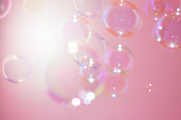Beautiful Transparent Pink Soap Bubbles Background	
