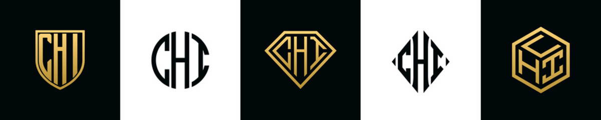 Initial letters CHI logo designs Bundle - obrazy, fototapety, plakaty