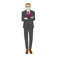 Illustration of a businessman with folded arms(white background, vector, cut out)