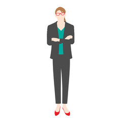 Illustration of a businesswoman with folded arms(white background, vector, cut out)