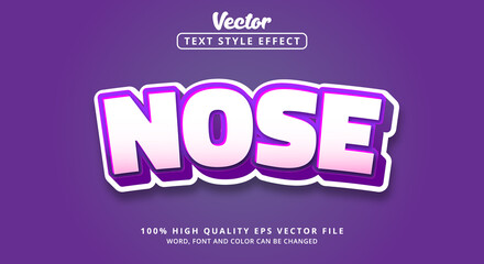 Editable text effect, Nose text with color white and purple style