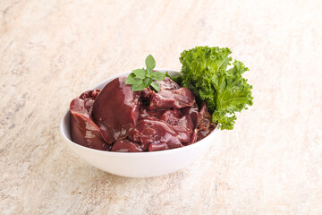 Raw chicken liver in the bowl