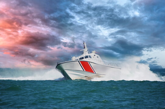 coast guard boat serving in severe storm