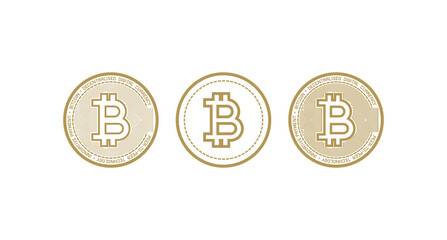 3 beautiful bitcoin coin graphics isolated in white background, For use in illustrations, articles, reports, presentations, screen T-shirts. Vectors, illustration.