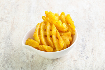 Fried potato slice in the bowl