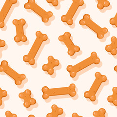 Cookies for dogs in the form of bones seamless pattern. Healthy treat for pets. Vector cartoon pattern is suitable for printing on paper and fabric