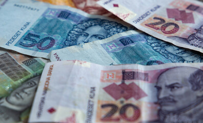 Kuna is the Croatian currency. Close-up shot.