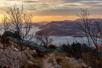Sunset view from Croatians montains, located along the Dalmatian coast of the Adriatic Sea.