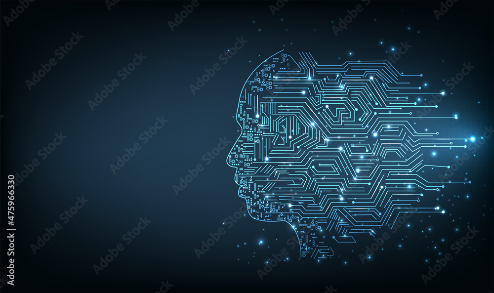 Leinwandbilder electronic brain and concept of artificial intelligence(ai).graphic of a digital brain and human hea