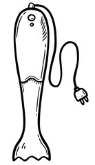 Vector illustration of a hand blender. Doodle Hand Blender. For making soups. Chopper of products. On white isolated background