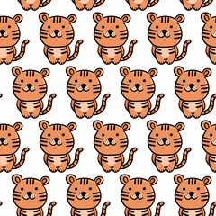Cute Tiger Pattern. Cartoon animal background for kids, textile, pattern fabric, wallpaper.