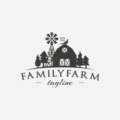 Agriculture and farming logo Farm house landscape Vector illustration of organic products and labels. harvest logos, fresh and healthy food logotypes silhouette retro hipster