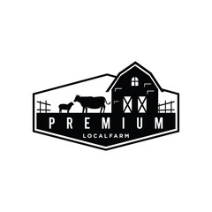 Agriculture and farming logo Farm house landscape Vector illustration of organic products and labels. harvest logos, fresh and healthy food logotypes silhouette retro hipster