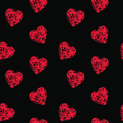 Fototapeta na wymiar Black and red illustration of scratched heart. seamless pattern. can be used for wrapping paper, wallpaper, background, poster, apparel, fabric, pattern fill, interior, textile