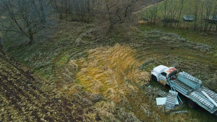 Broken down truck on the fields