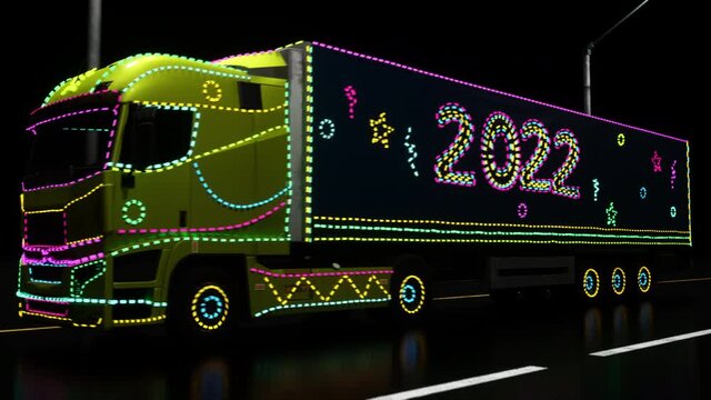 2022 Truck New Year. 3D render.