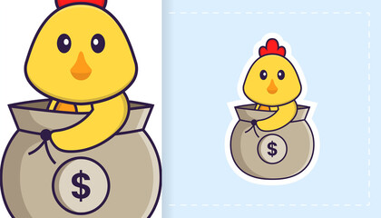 Cute vector chicken. Can be used for stickers, patches, textiles, paper. Vector illustration