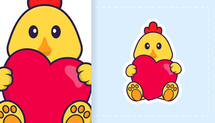 Cute vector chicken. Can be used for stickers, patches, textiles, paper. Vector illustration