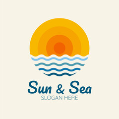 Abstract design of sun and sea icon. Vector illustration