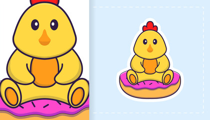 Cute vector chicken. Can be used for stickers, patches, textiles, paper. Vector illustration