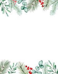 Watercolor Christmas floral frame