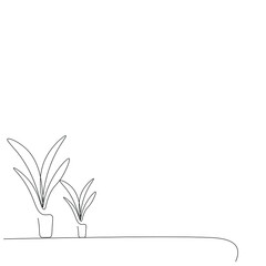 Plants in pot line draw vector illustration