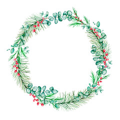 Watercolor Christmas floral wreath