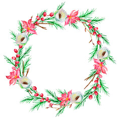 Watercolor Christmas floral wreath