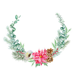 Watercolor Christmas floral wreath