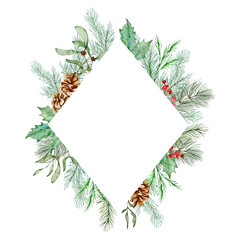 Fototapeta premium Watercolor Christmas floral frame