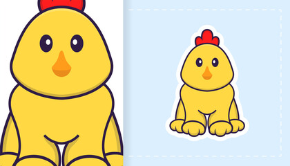 Cute vector chicken. Can be used for stickers, patches, textiles, paper. Vector illustration