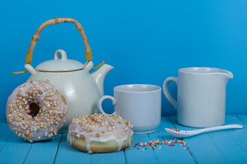 Coffee and donuts. Tasty breakfast.