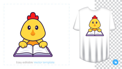 Cute chicken character. Prints on T-shirts, sweatshirts, cases for mobile phones, souvenirs. Isolated vector illustration on white background.